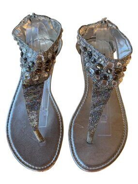 Blue Suede Shoes Brand Silver Faux Jeweled Sandals w/Back Zipper Women's Size 9